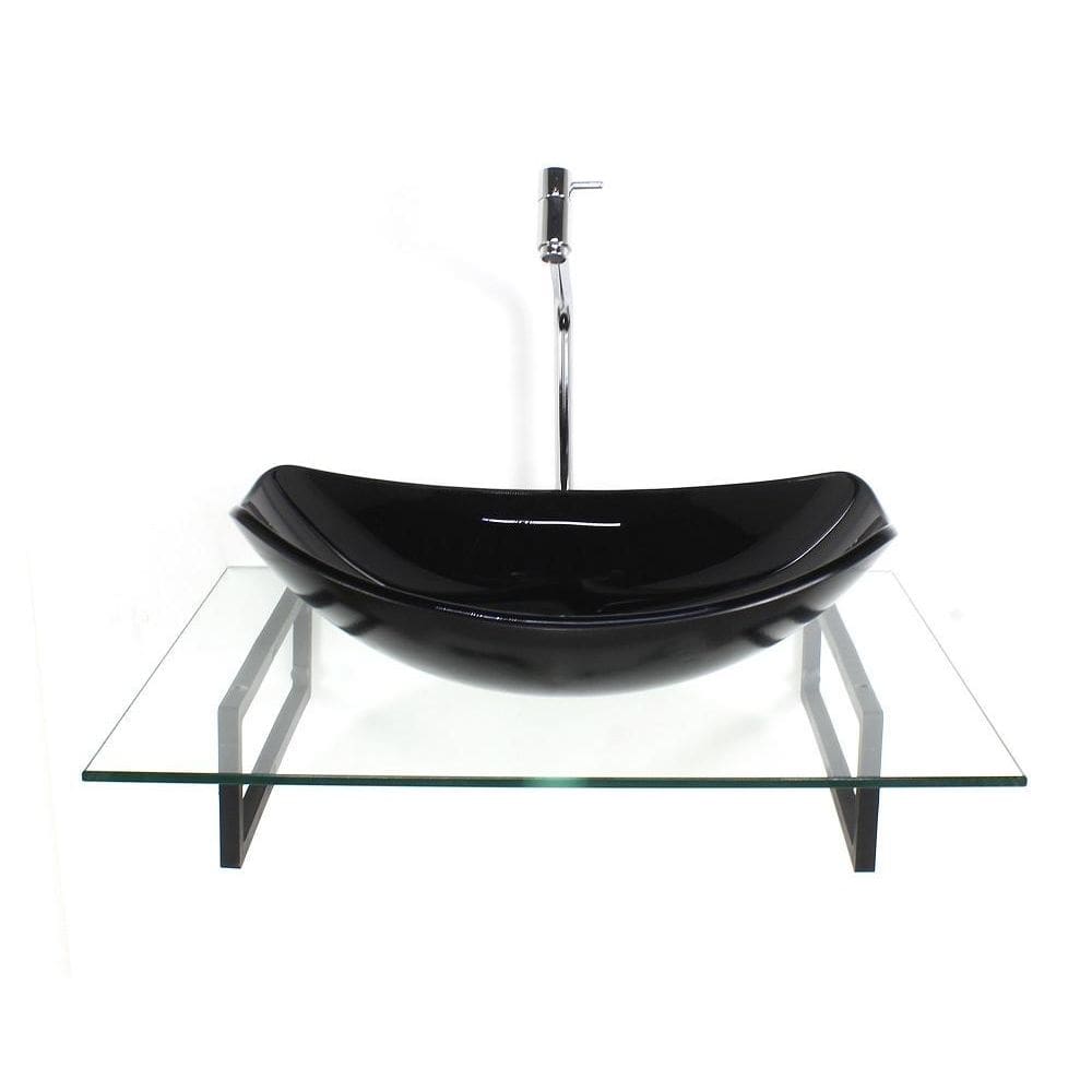 Kit Cuba Vidro Oval Chanfrada Preta Tampo 60Cm Incolor E