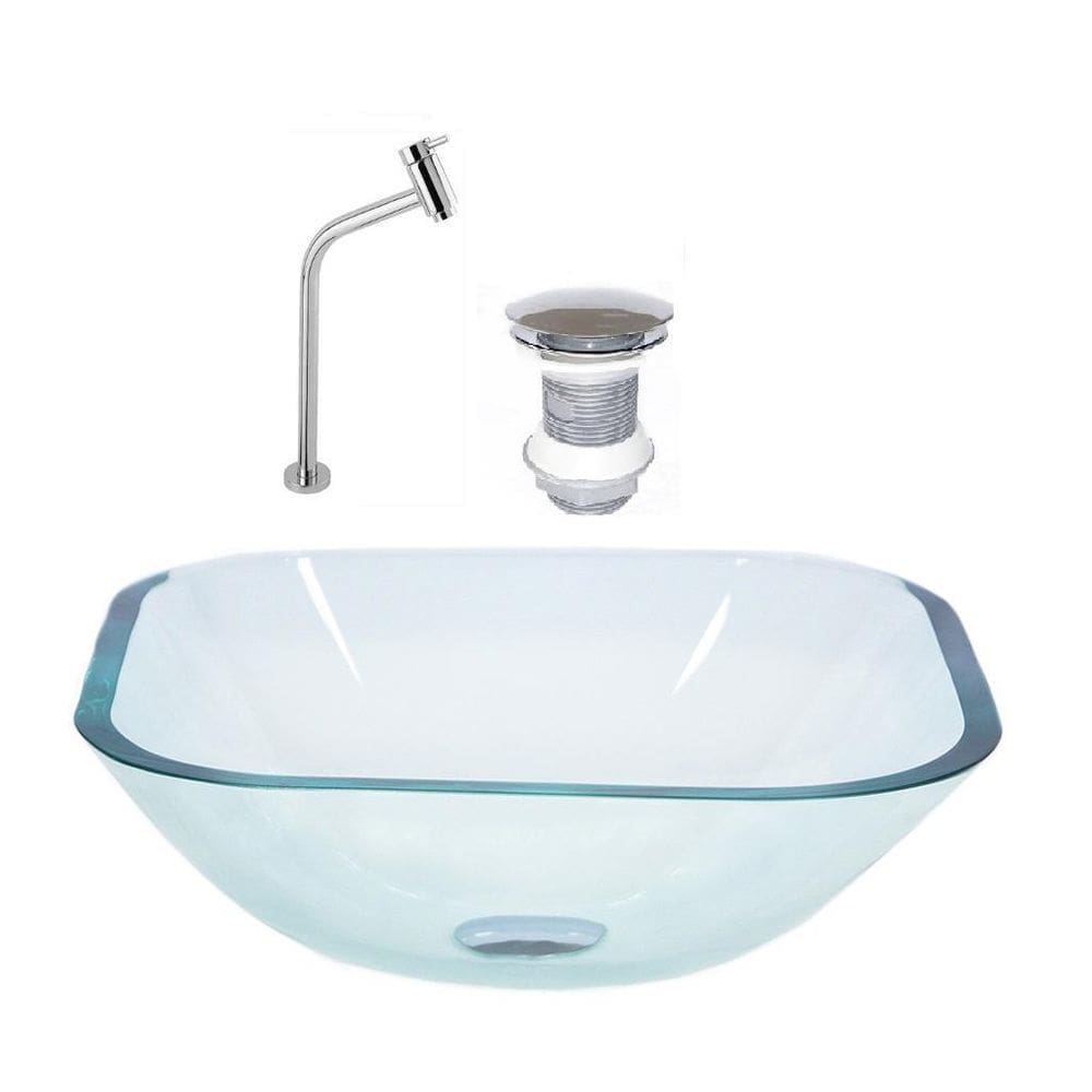Cuba Vidro Quadrada 35Cm Jateada + Valvula + Torneira Metal