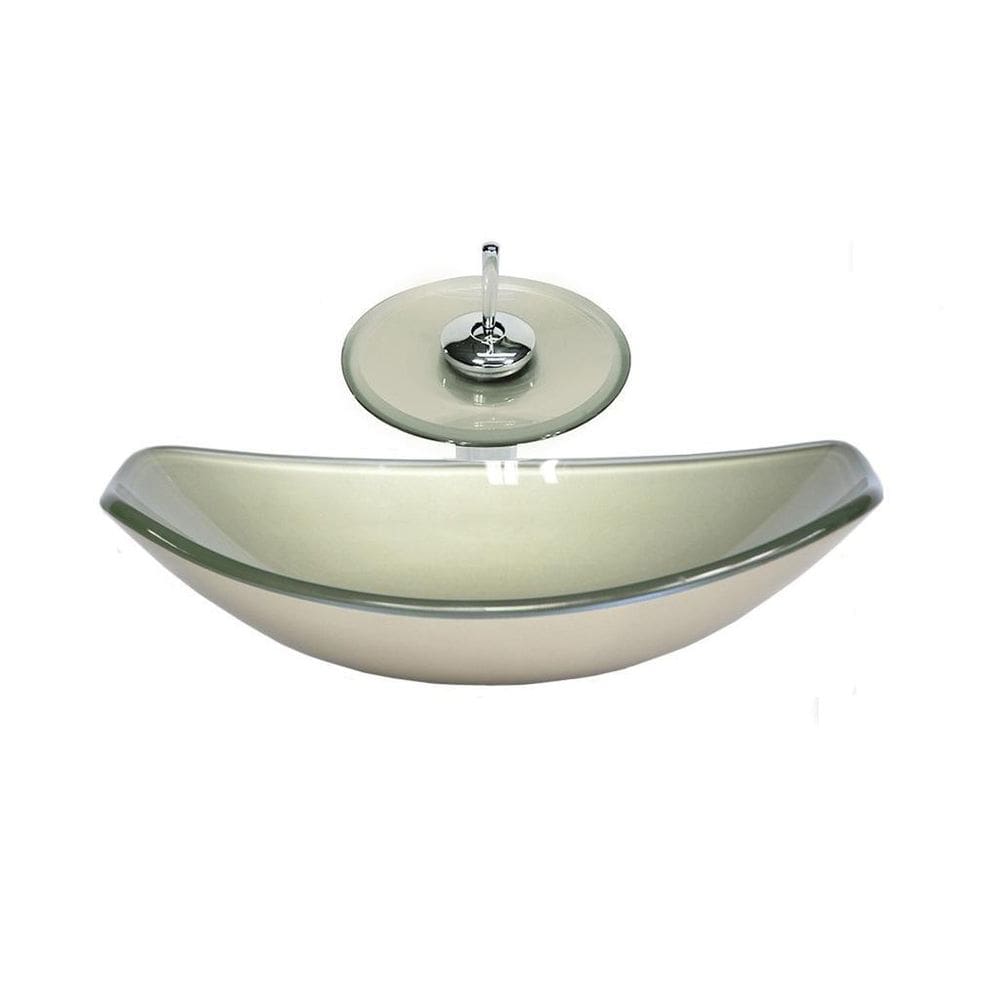 Cuba De Vidro Oval Chanfrada 46Cm Champanhe Válvula Torneira