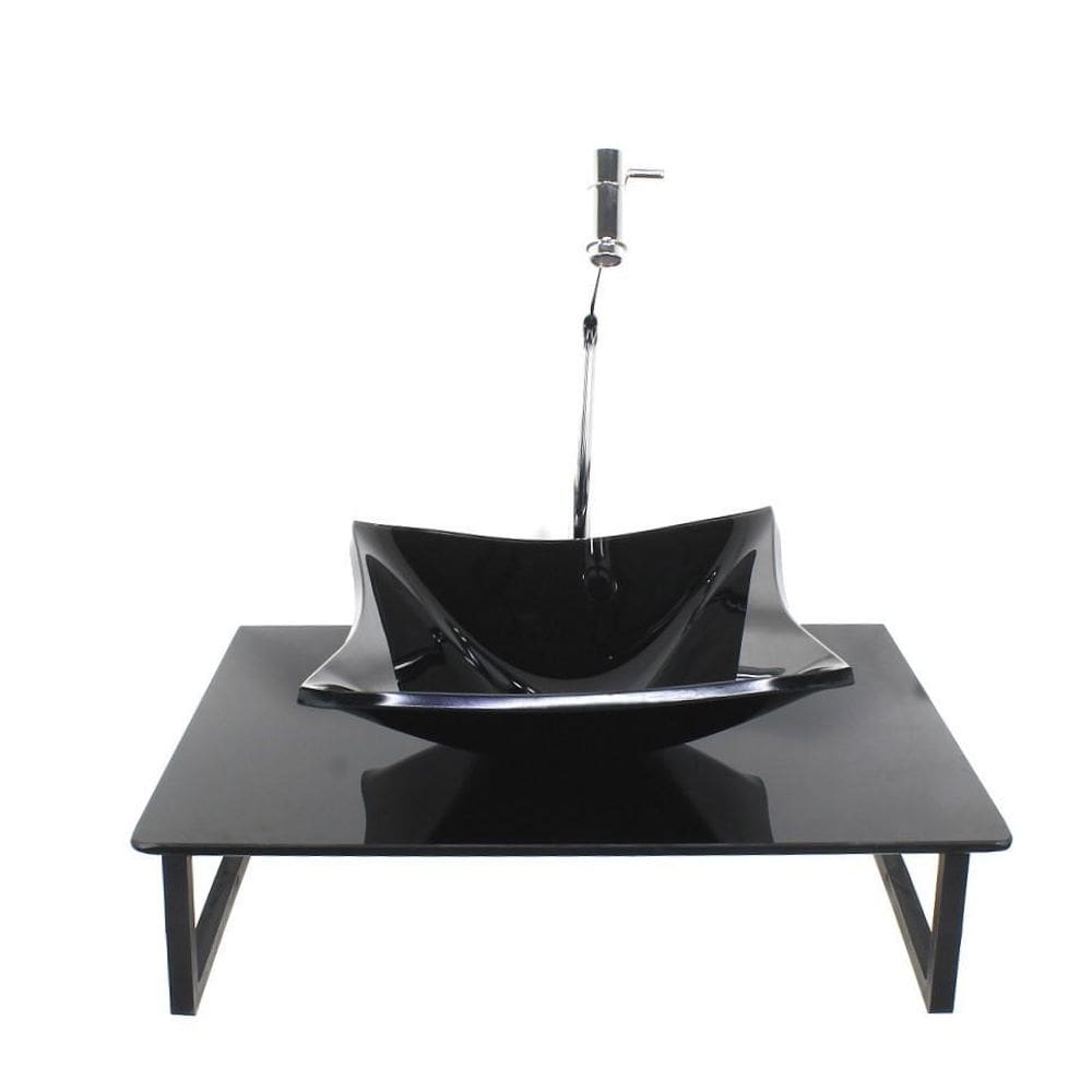 Kit Cuba Vidro Quadrada 10Mm Tampo 50Cm Preto Full Suporte