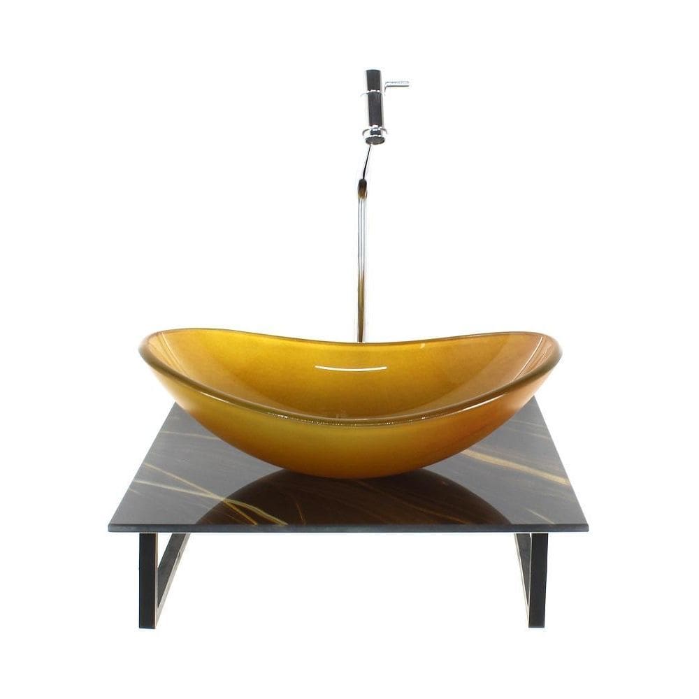 Kit Cuba Vidro Oval 10Mm Tampo Vidro 40Cm X 40Cm Mármore
