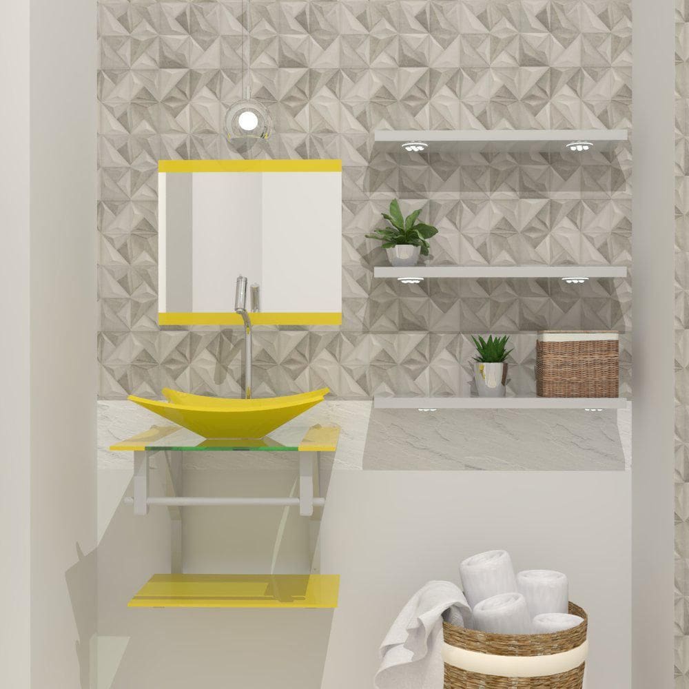 Gabinete De Vidro 45Cm Ac Com Cuba Retangular - Amarelo