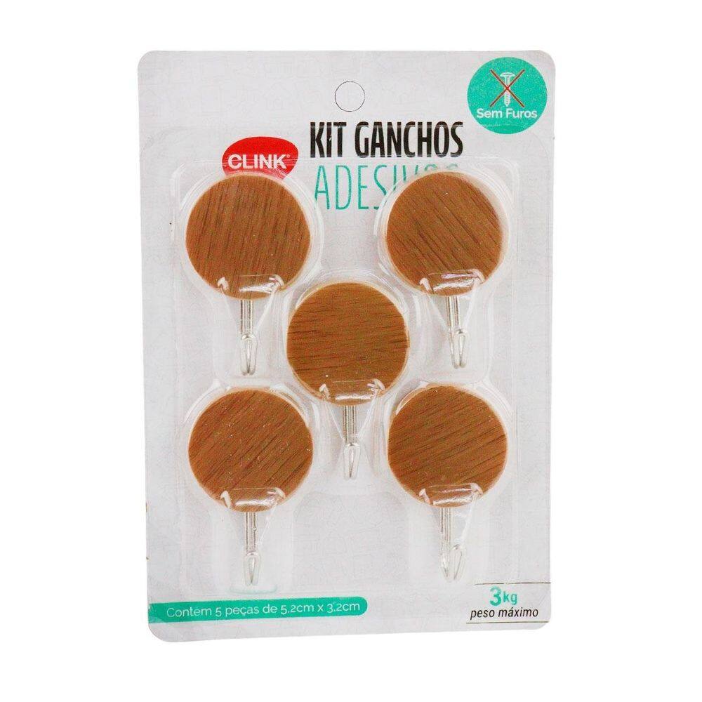 Gancho de Plástico 5 Pçs 5cm Adesivo Madeira - Tudo em Caixa