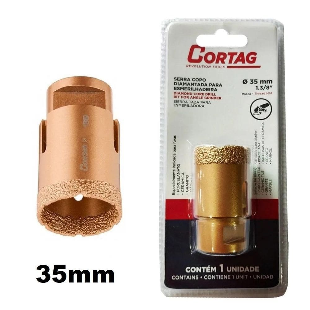 Serra Copo Diamantada 35Mm Para Esmerilhadeira Com Rosca M14