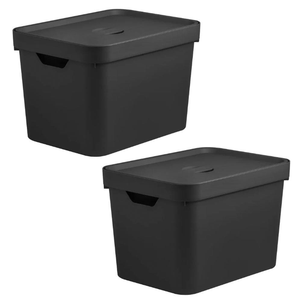 Kit 2 Caixas Organizadora 18L Ou 24,5X27X36Cm Cube Preta