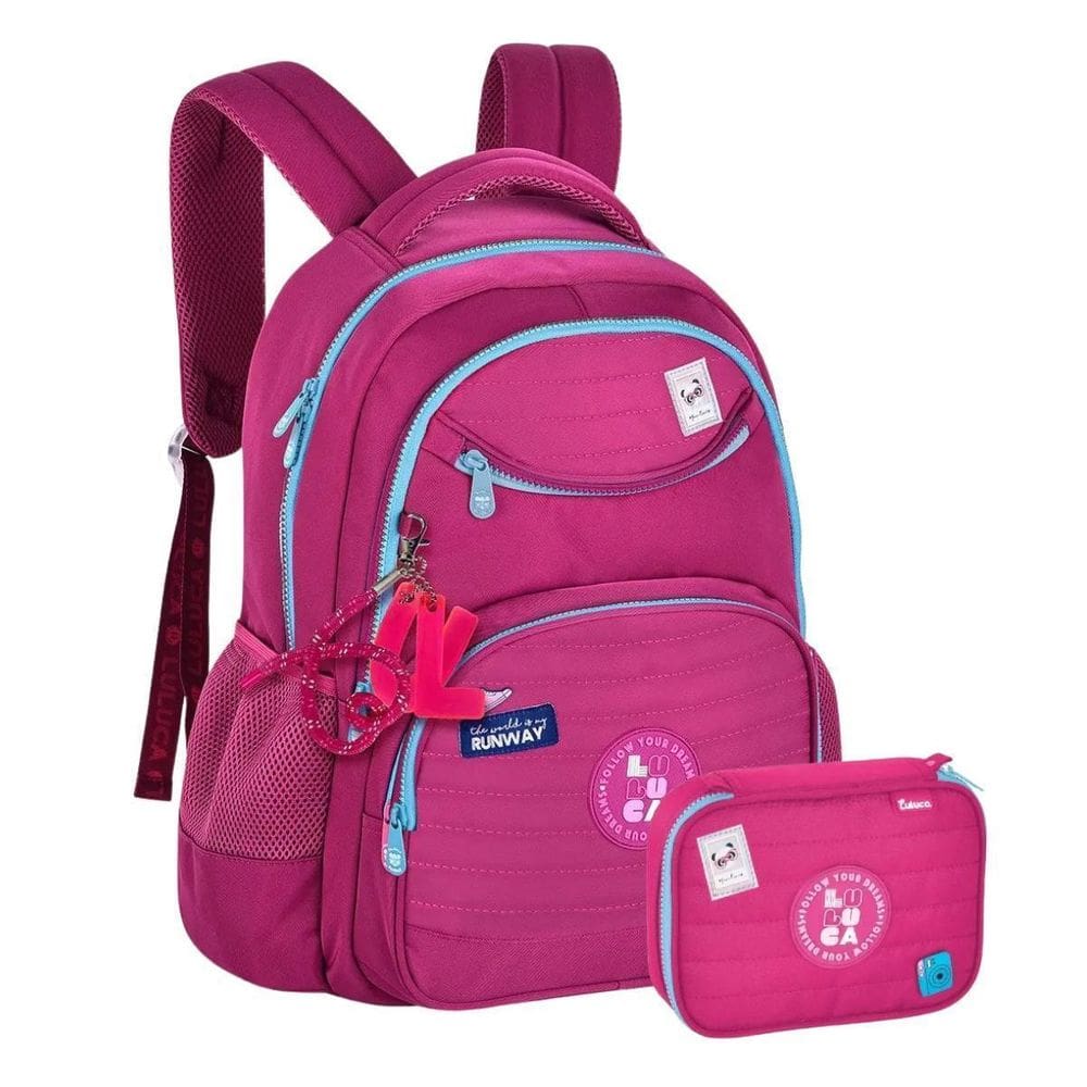 Kit Mochila Costas Luluca Escolar Passeio Estojo 100 - Rosa