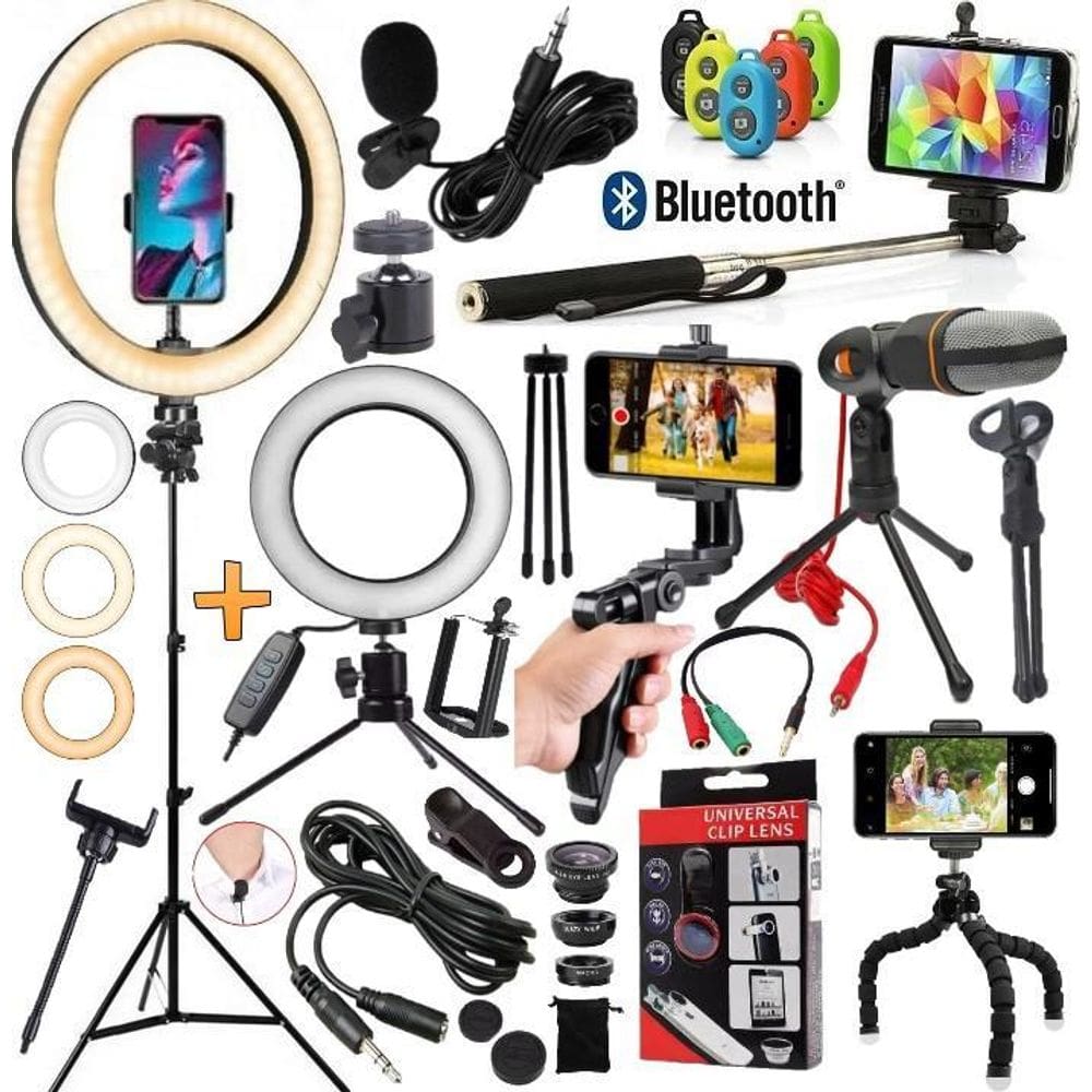 Kit Blogueiro Tripé Profissional Luz Led Iluminador Hing