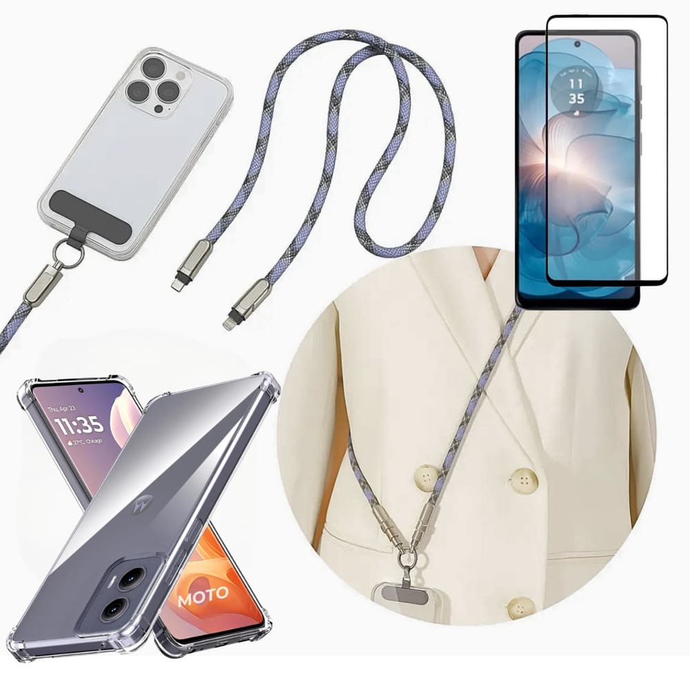 Capa Para Moto G23 + Cordão Colar Cabo Tipo C + Película de Cerâmica - Armyshield