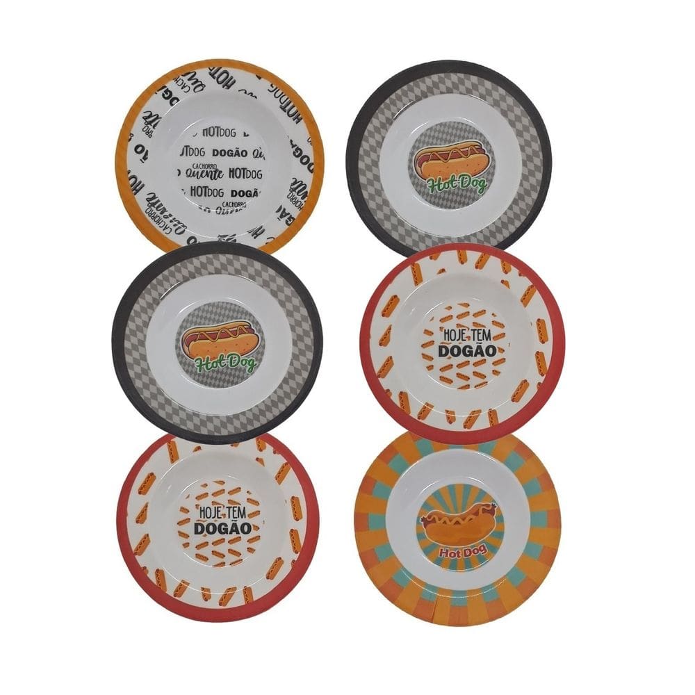 Conjunto 6 Pratos Em Melamina Fundo Para Lanches Hot dog
