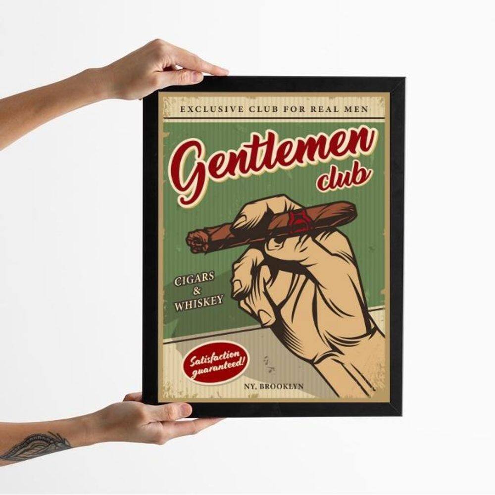 Quadro Vintage Charuto - Gentlemen Club 33X24Cm - Com Vidro