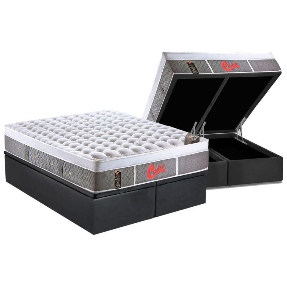 Cama Box Baú King: Colchão Molas Castor Plush Visco+Base Gray(193X203)