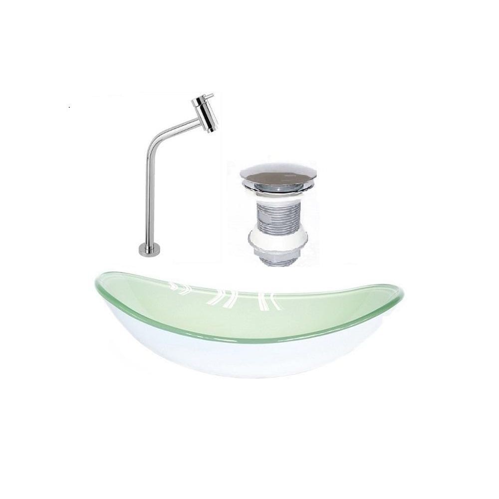 Cuba De Vidro Oval 47Cm Branca + Válvula + Torneira Metal