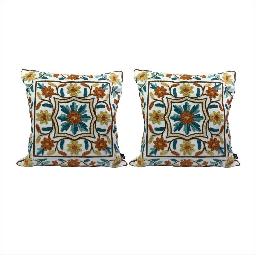 Kit 2 Capas Almofada Bordado Decorativo 43Cm Poliéster Zíper