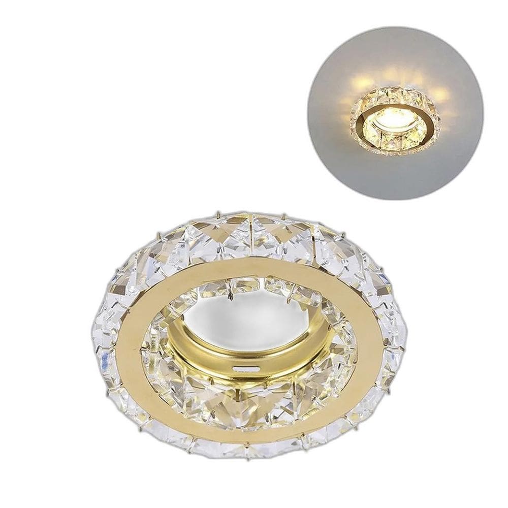 Kit 8 Spot Cristal Redondo Embutir Dourado K9 Inox Mr16