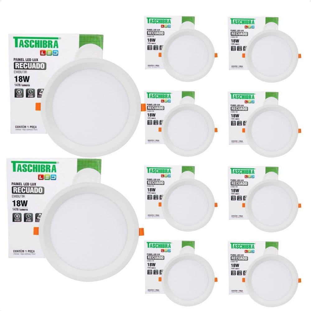 10 Painel De Led Redondo Embutir Recuado 18W Bivolt 6500K