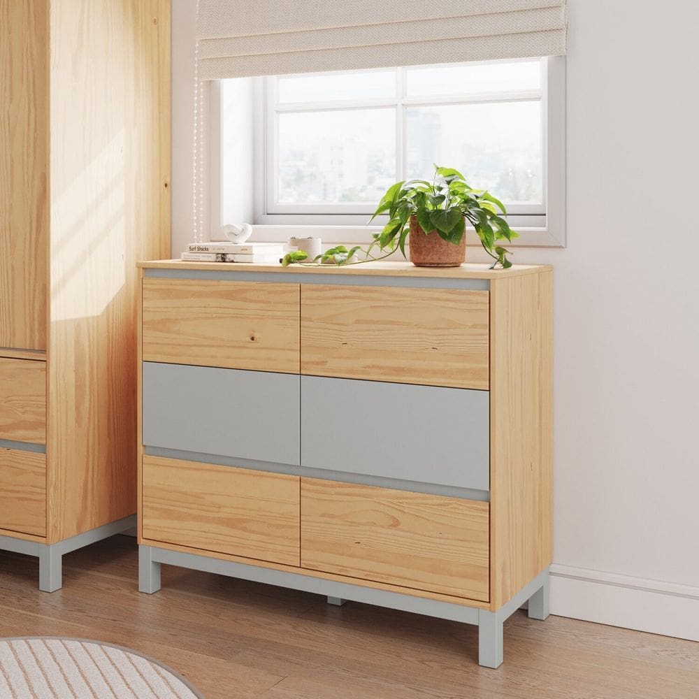 Cômoda 6 Gavetas 120cm X 103,3cm Square Natural Pine/Cool Grey