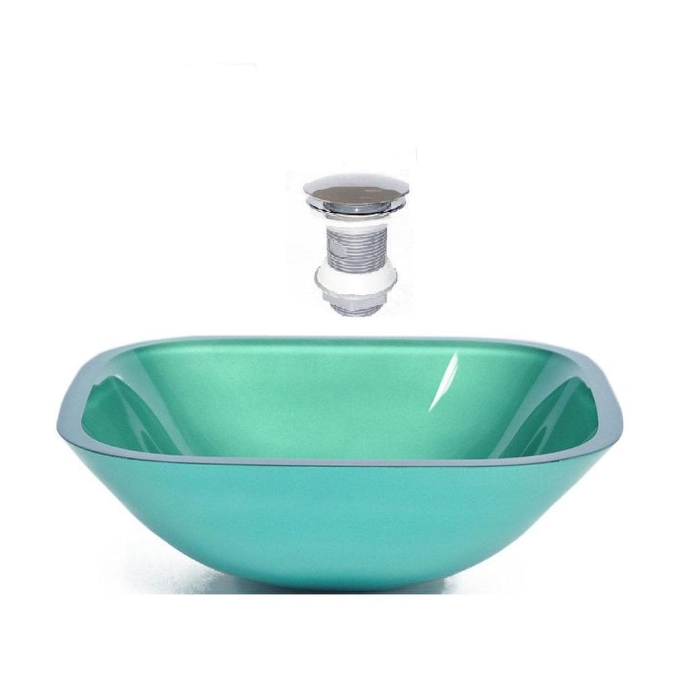 Cuba De Vidro Quadrada 35Cm Verde + Valvula Click