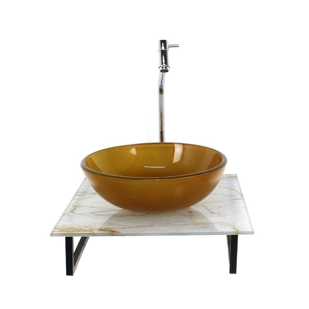 Kit Cuba Vidro Redonda 10Mm Tampo Vidro 40Cm X 40Cm Mármore