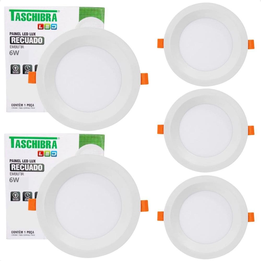5 Painel De Led Redondo Embutir Recuado 6W Bivolt 3000K