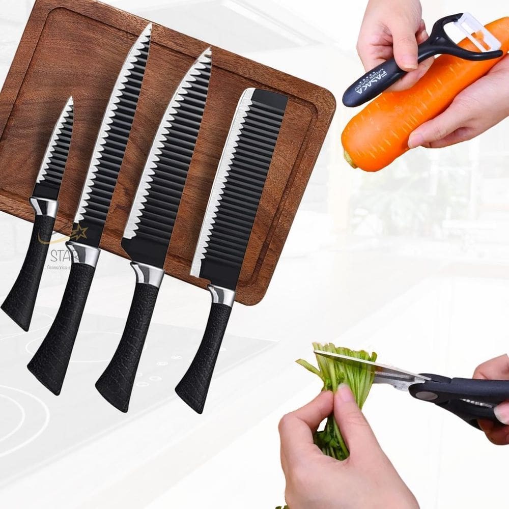Kit Jogo De 6 Peças Faca Antiaderente Para Churrasco Cozinha