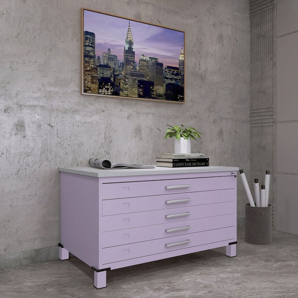 Mapoteca Mont 5 Gavetas 71,3cm X 120,4cm Aço Lilas/Cinza