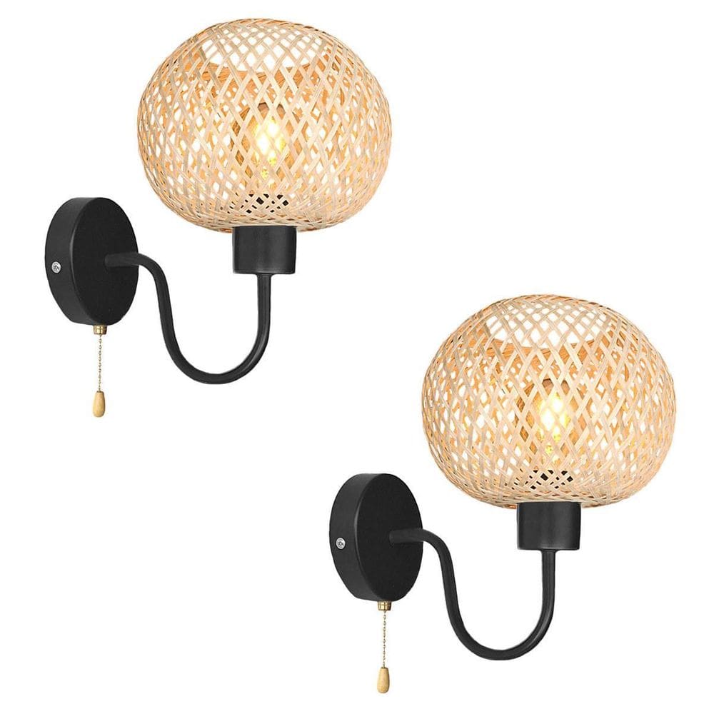 Kit 2 Arandela Bambu Fibra Natural Artesanal Cabeceira Nat91