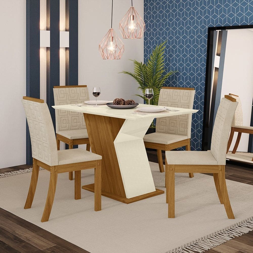 Conjunto Sala de Jantar Mesa 120cm 4 Cadeiras Maisa Espresso Móveis Marrom/Off White