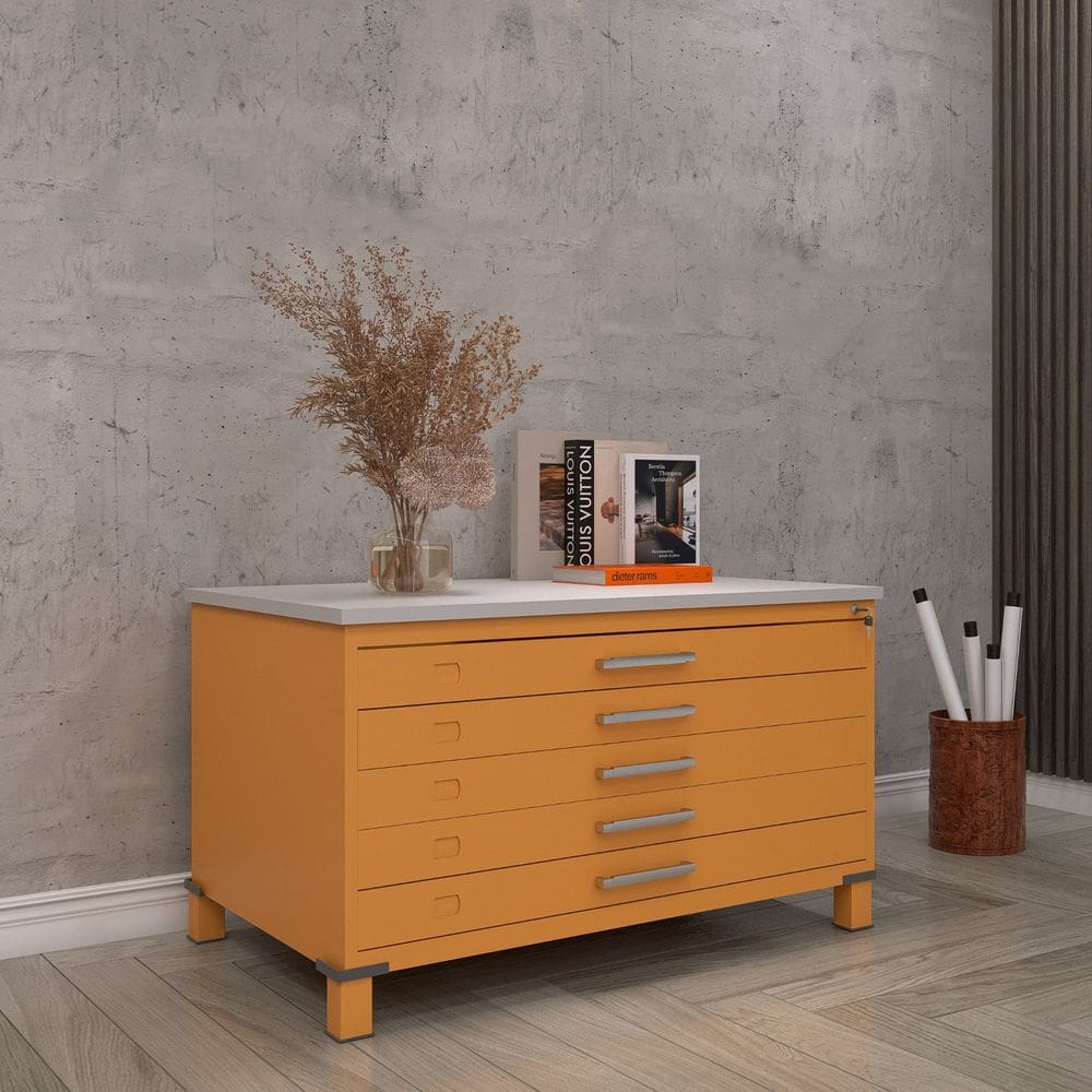 Mapoteca Mont 5 Gavetas 71,3cm X 120,4cm Aço Laranja Picasso/Cinza