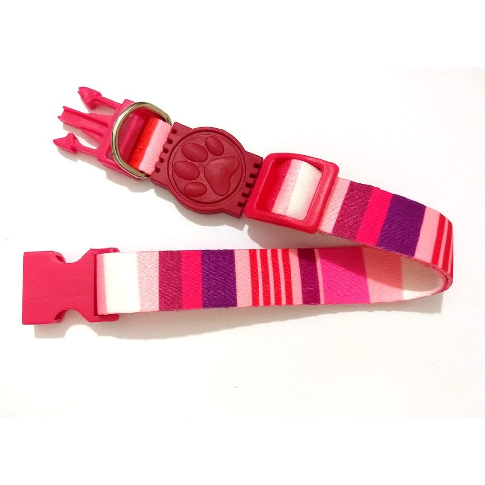 Coleira Seda 25mm rosa listrada Tamanho Único 32cm49cm