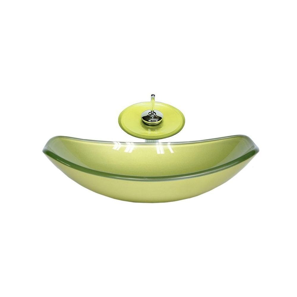 Cuba Vidro Oval Chanfrada 46Cm Verde Oliva Válvula Torneira