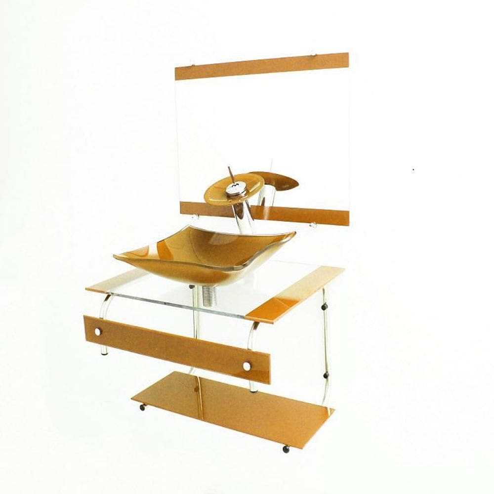 Gabinete De Vidro 60Cm It Inox Com Cuba Retangular Dourado Real