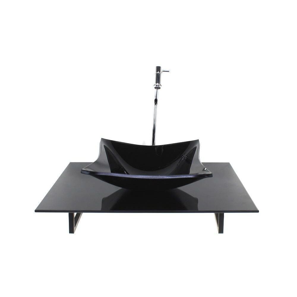 Kit Cuba Vidro Quadrada Tampo 60Cm Preto Full E Suporte