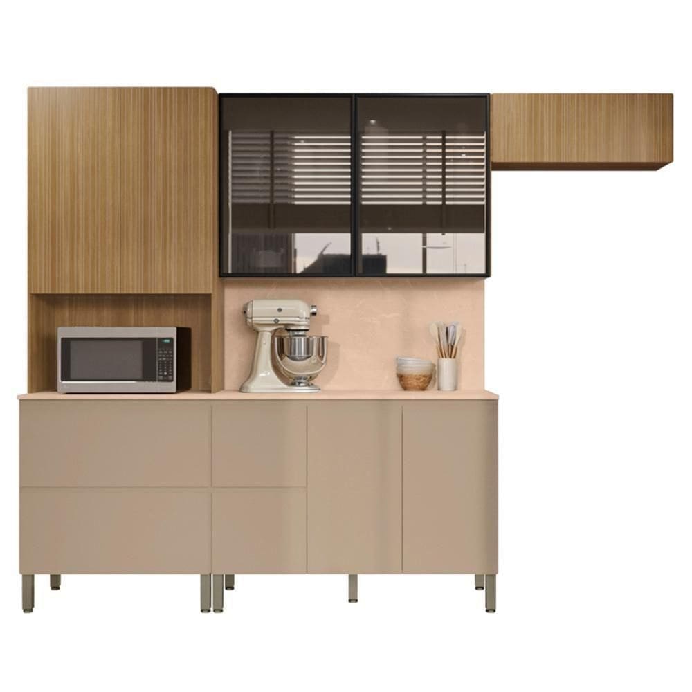 Armário De Cozinha Cp05 Com Tampo 120cm Minsk Vanilla-freijó Z06 - Mpozenato