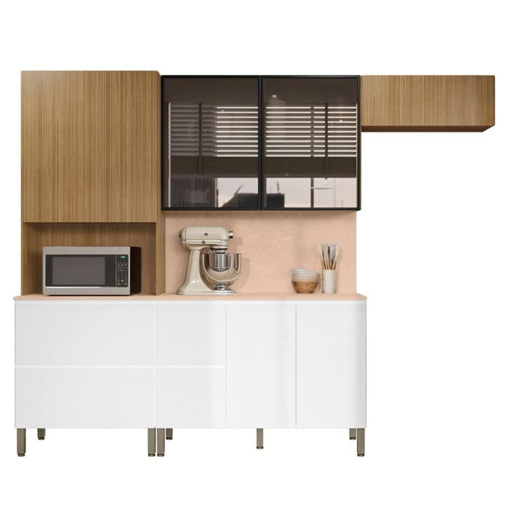 Armário De Cozinha Cp05 Com Tampo 120cm Minsk Branco-freijó Z06 - Mpozenato