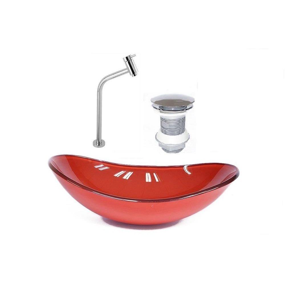 Cuba Vidro Oval 47Cm V Ferrari + Válvula Click + Torneira