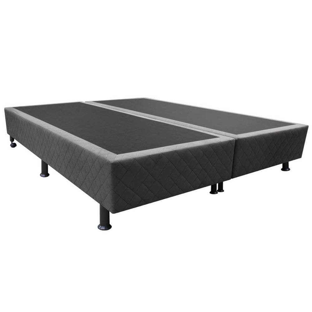 Base Box Para Cama Casal King 192x203cm Bipartido Liz S05 Suede Bordado Cinza - Mpozenato