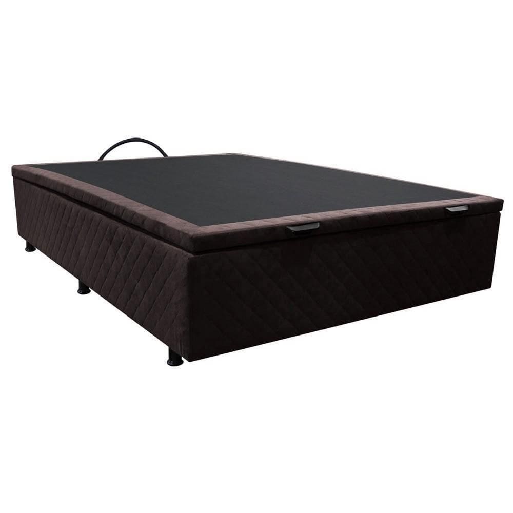Base Box Baú Para Cama Viúva 128x188cm Liz S05 Suede Bordado Marrom - Mpozenato