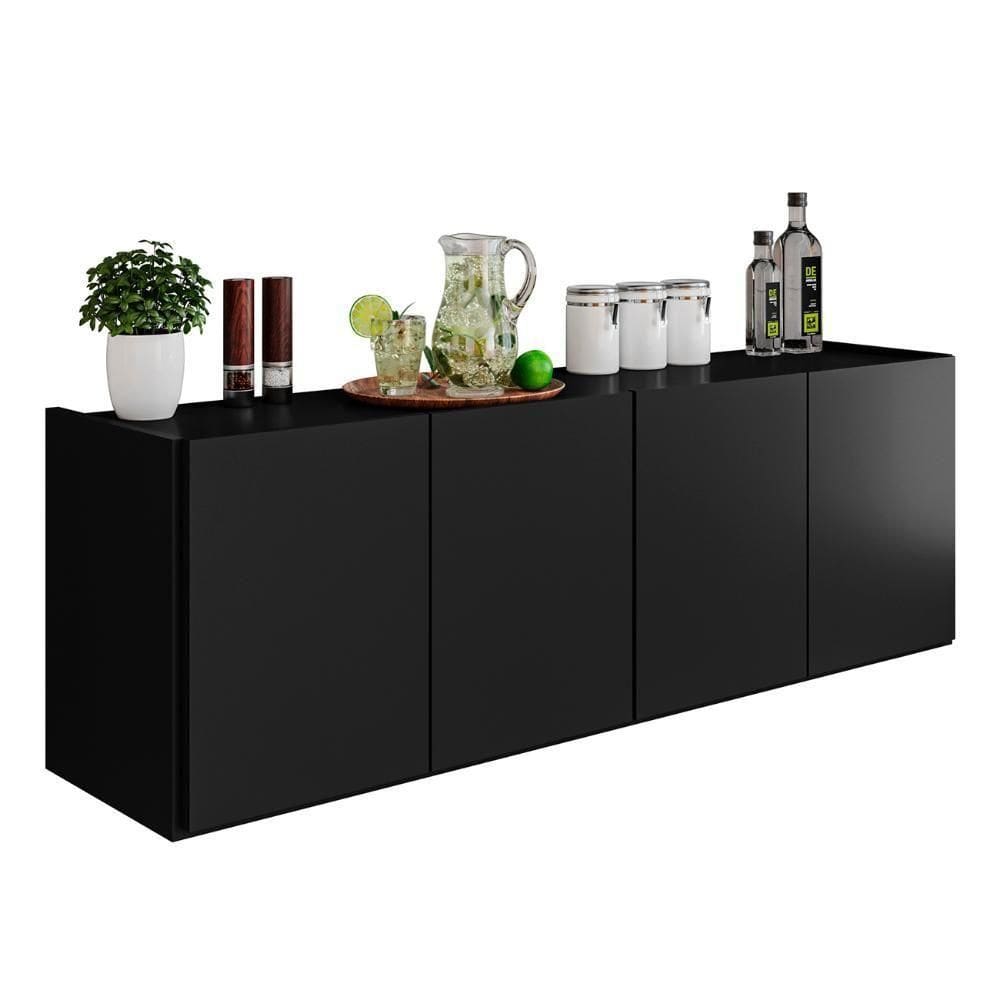 Balcão De Cozinha Suspenso 118cm 4 Portas Monna Preto Z34 - Mpozenato