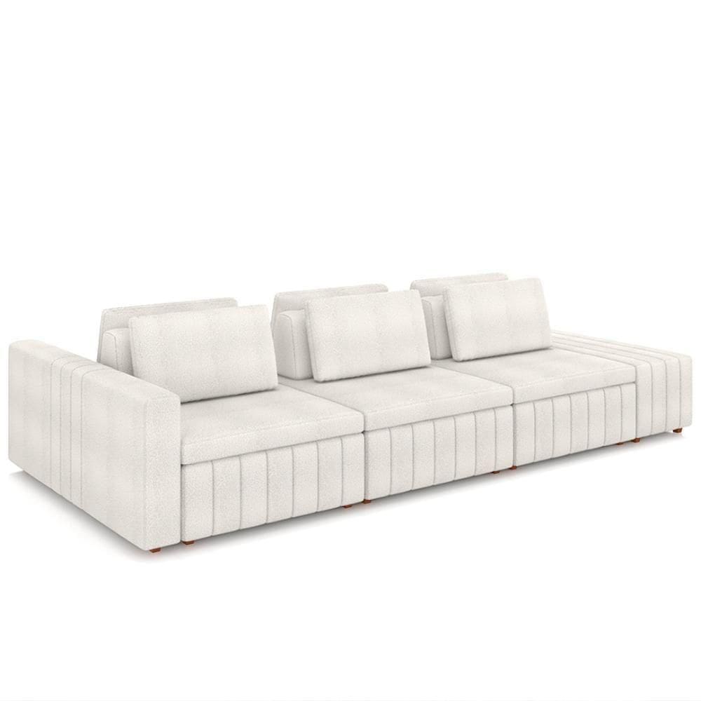 Sofá Ilha E Puff Sala Living 395cm Siesta M22 Boucle Bege Claro - Mpozenato