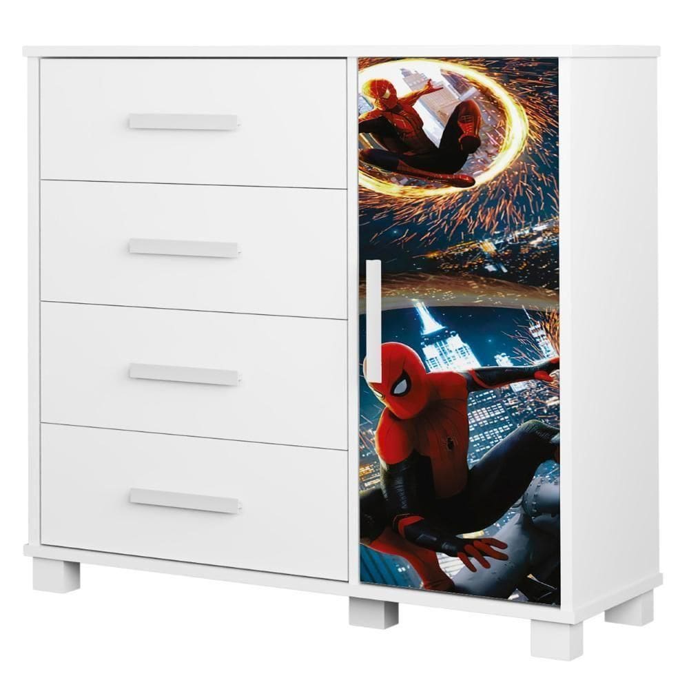 Cômoda Infantil Para Quarto 80cm 4 Gavetas Herói Aranha Z53 - Mpozenato