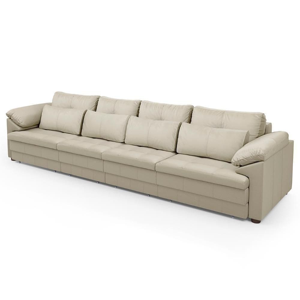 Sofá Retrátil 4 Lugares Para Sala 339cm Dijon Couro Creme S07 - Mpozenato