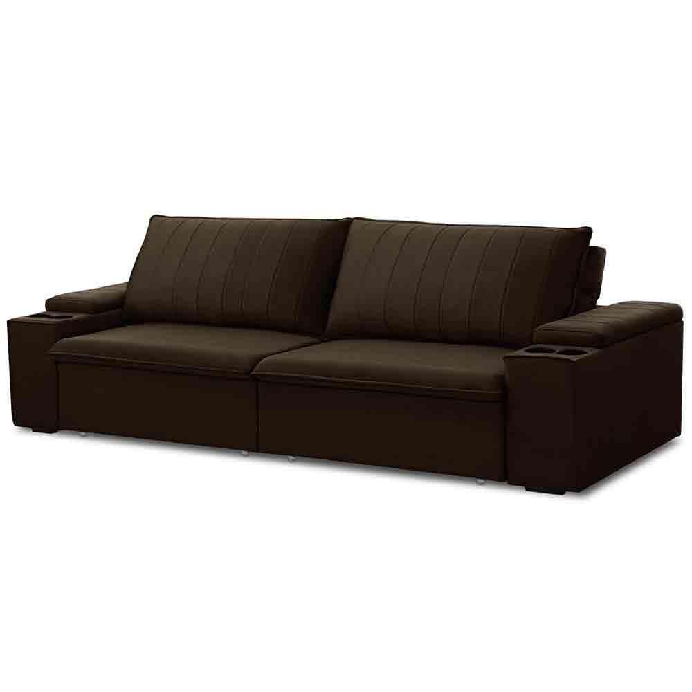 Sofá Retrátil Reclinável 3 Lugares 245cm Baluart F05 Veludo Marrom - Mpozenato