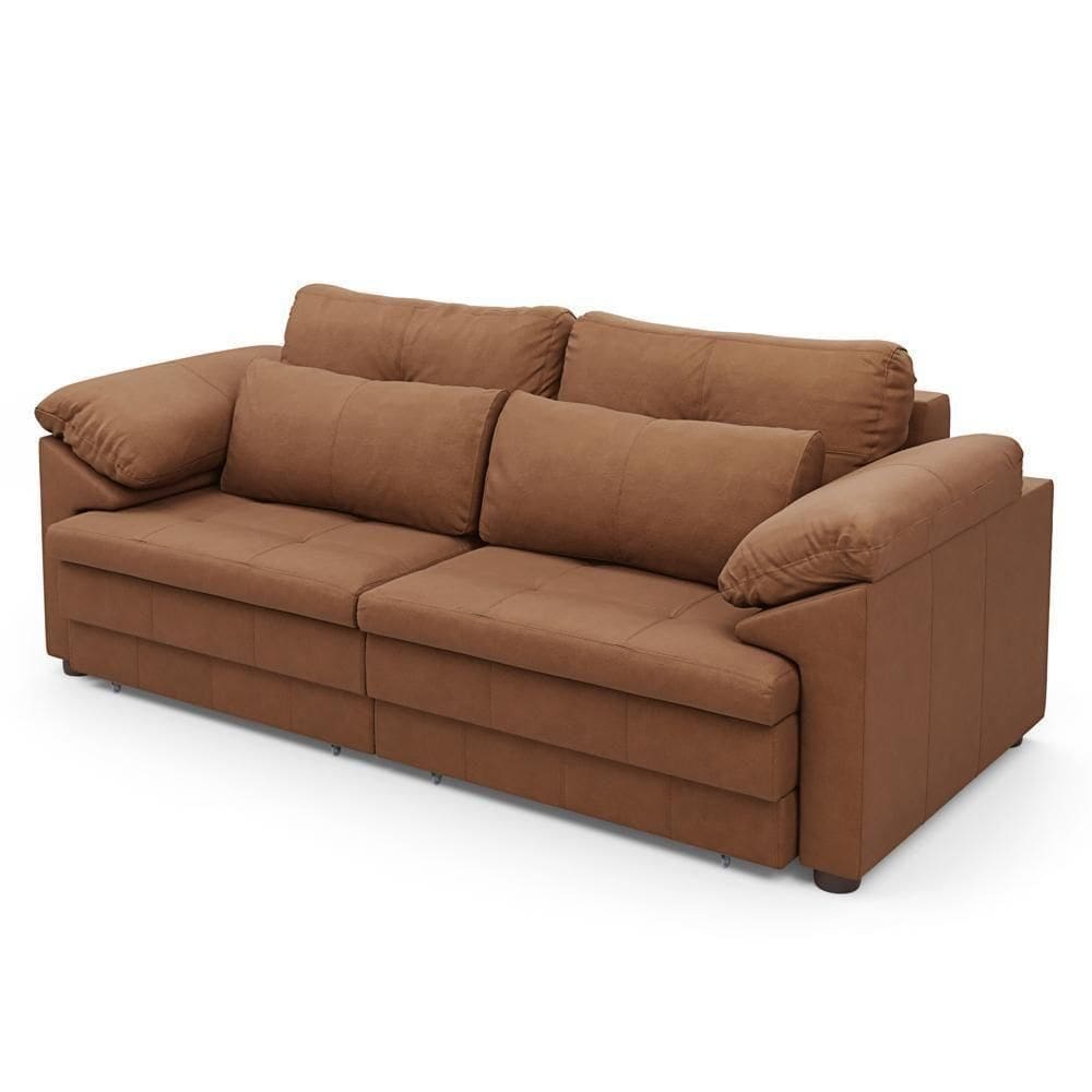 Sofá Retrátil 3 Lugares Para Sala 250cm Dijon Couro Mel S07 - Mpozenato