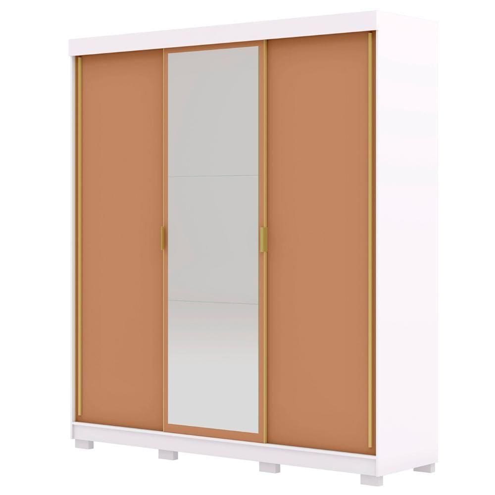 Guarda Roupa Casal 200cm Com Espelho Porto Branco/camarim - Vila Rica