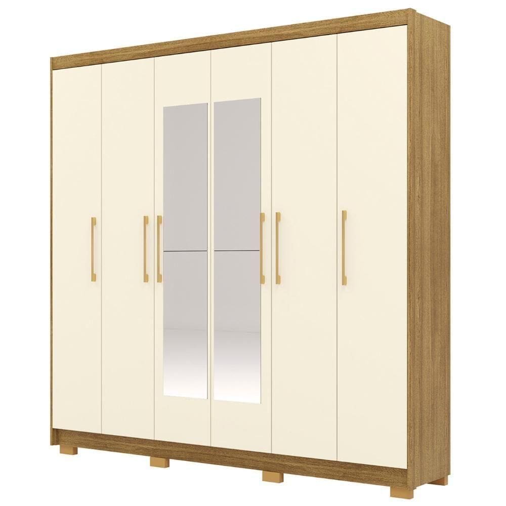 Guarda Roupa Casal 223cm Com Espelho Pako Nature/champanhe V02 - Mpozenato