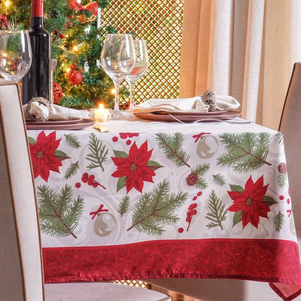 Toalha de Mesa Facile Natalina 4 Lugares 140x140cm 100% Poliéster