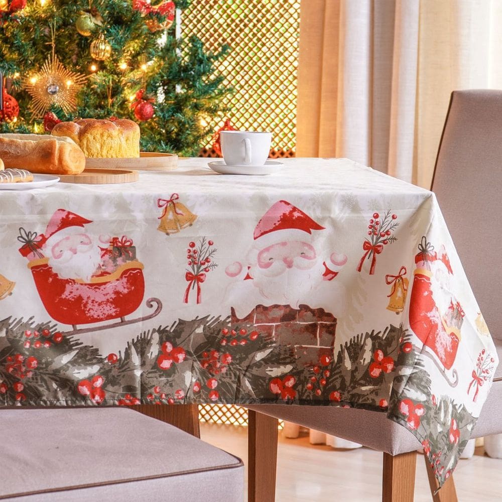 Toalha de Mesa Facile Natalina 8 Lugares 140x250cm 100% Poliéster