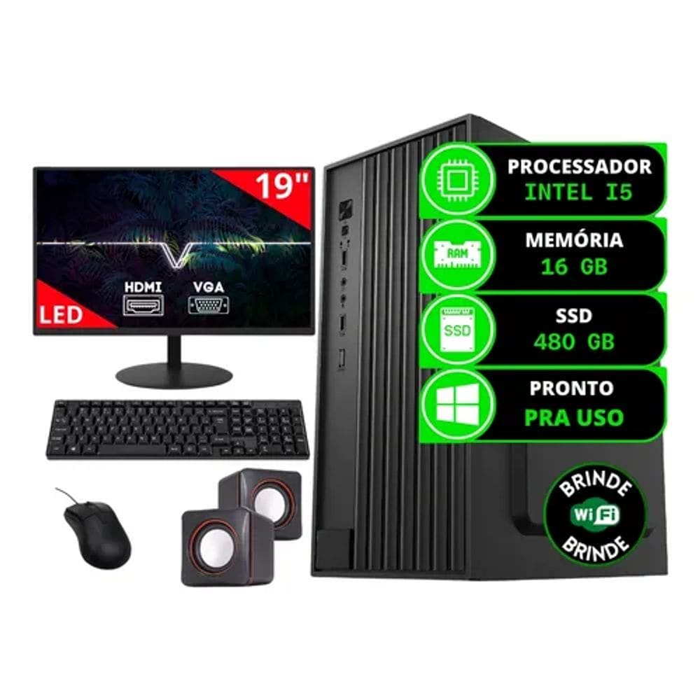 Pc Completo Caixa De Som Intel I5 16gb Ssd 480gb Monitor - Desktop 04