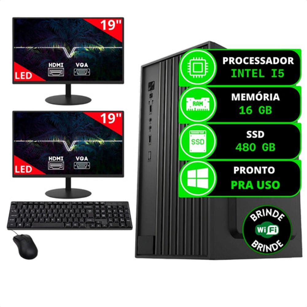 Kit Pc Completo Intel I5 16gb Ssd 480gb Combo 2 Monitores