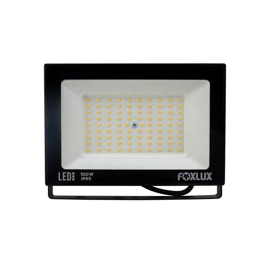 Refletor Led 100w Bivolt Luz Quente Foxlux Preto